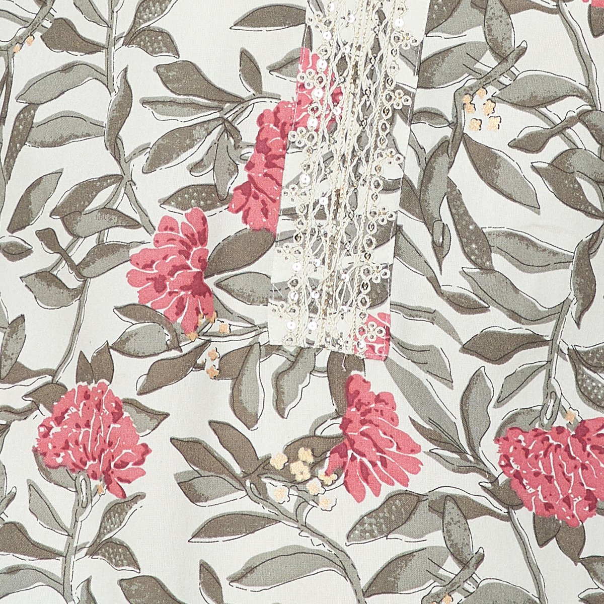 Ira Grey Floral Rayon A-Line Kurta