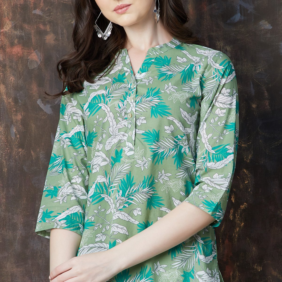 Green Cotton Printed Straight Kurta