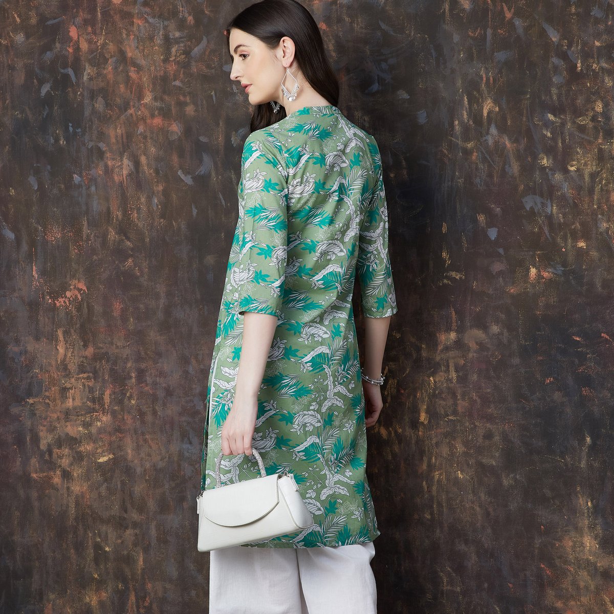 Green Cotton Printed Straight Kurta