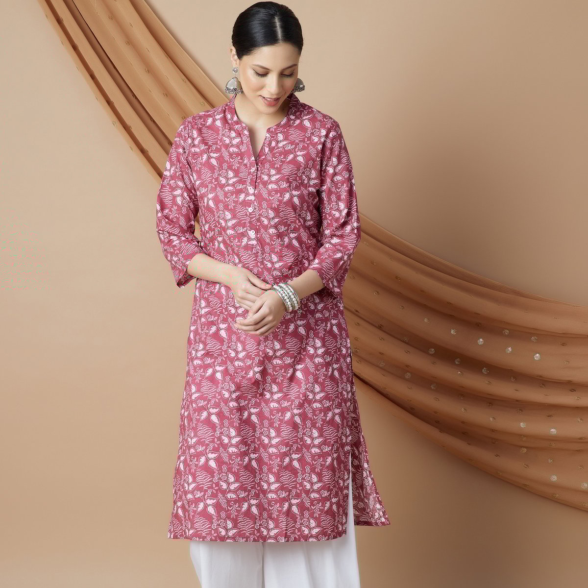 Gulnaaz Pink Floral Cotton Kurta