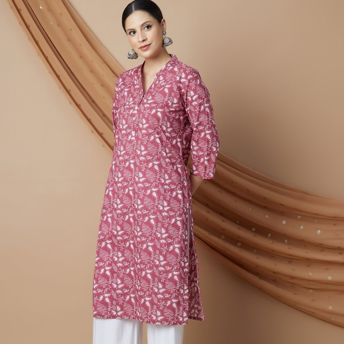 Gulnaaz Pink Floral Cotton Kurta
