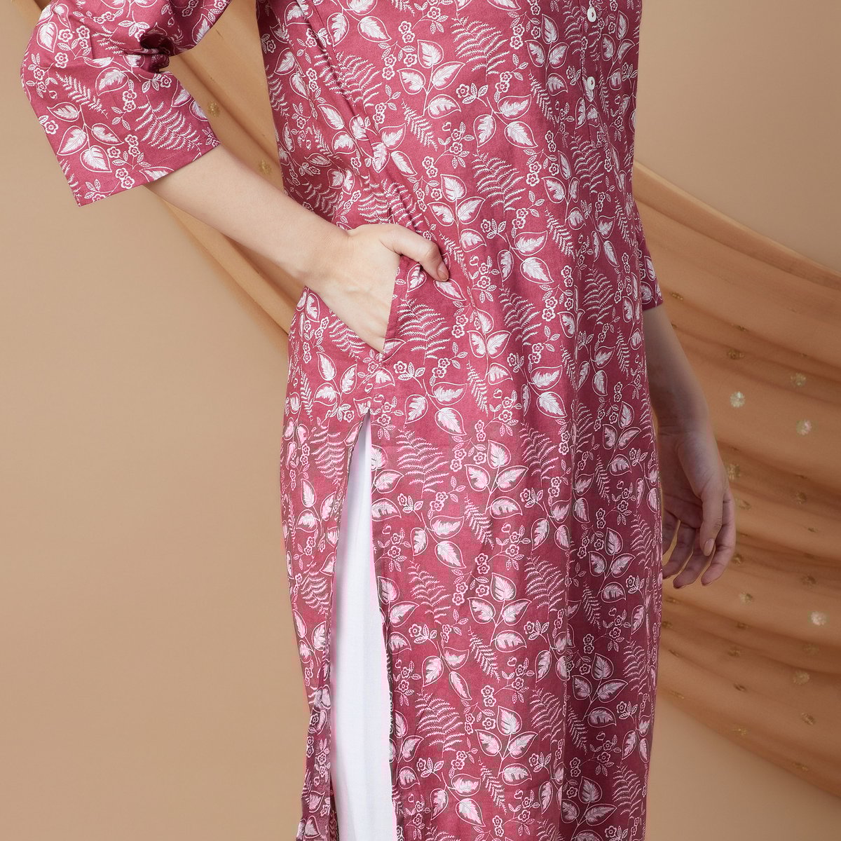 Gulnaaz Pink Floral Cotton Kurta
