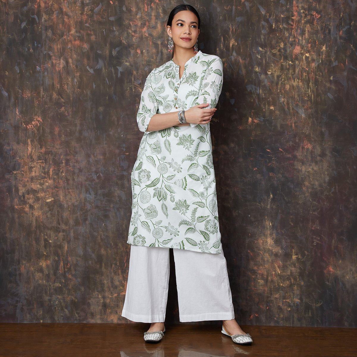 Cotton Floral Print Straight Kurta
