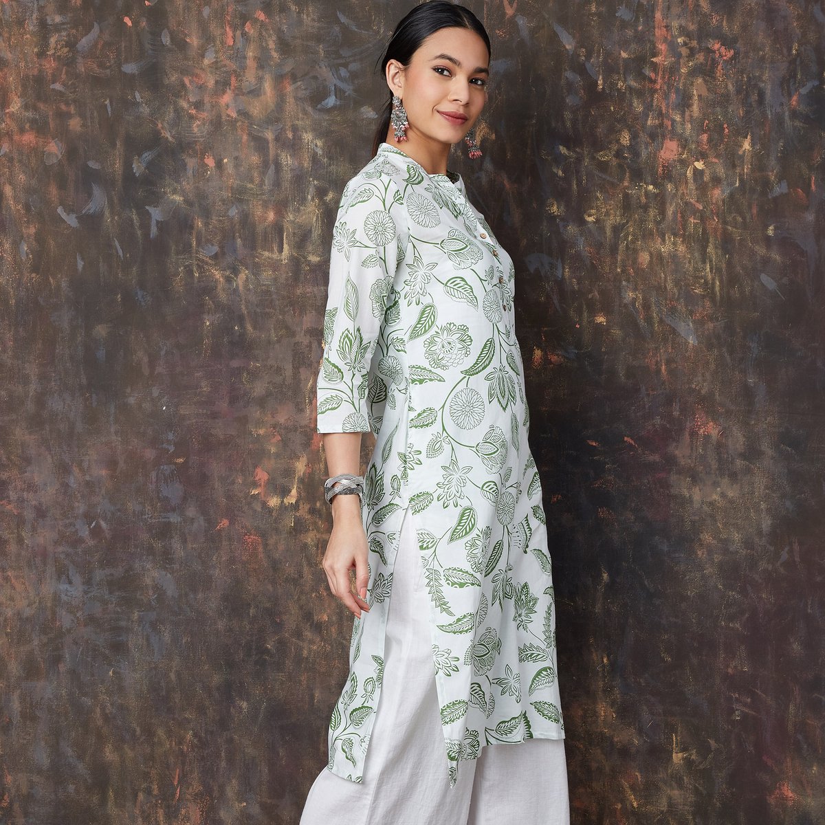 Cotton Floral Print Straight Kurta
