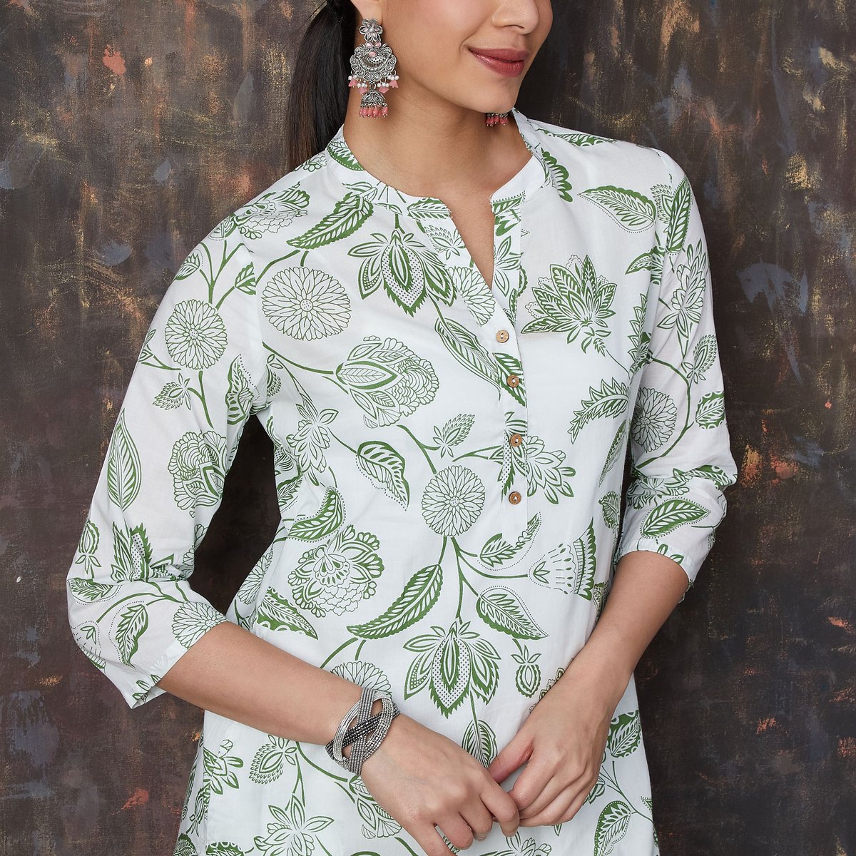 Cotton Floral Print Straight Kurta