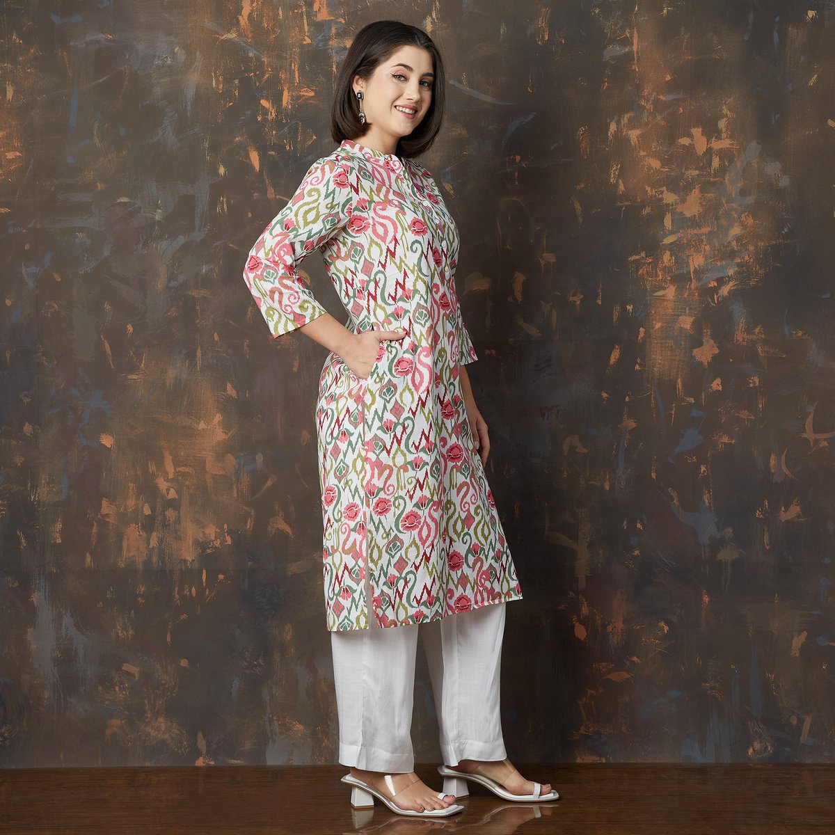 White Cotton Printed Straight Kurta