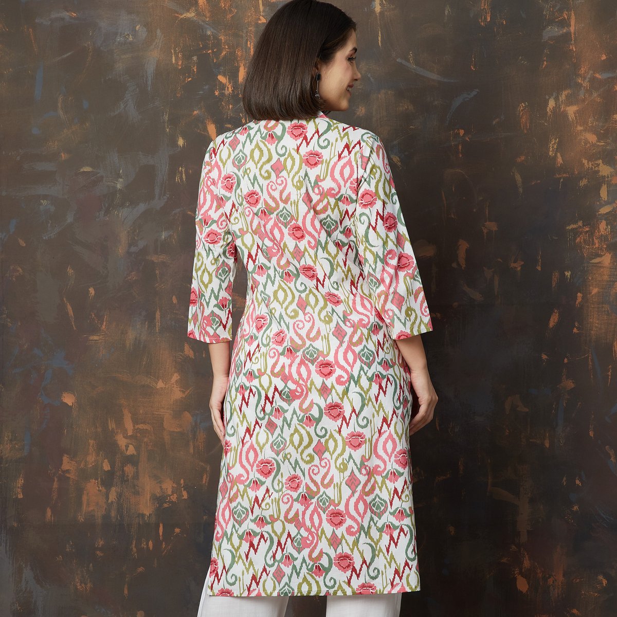 White Cotton Printed Straight Kurta