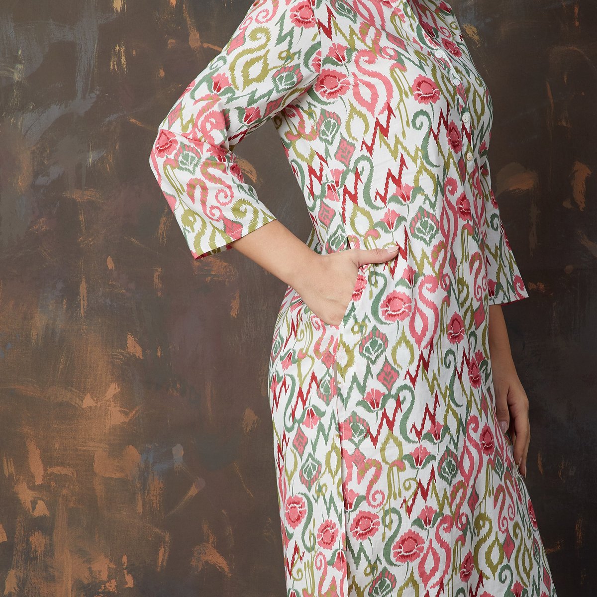 White Cotton Printed Straight Kurta