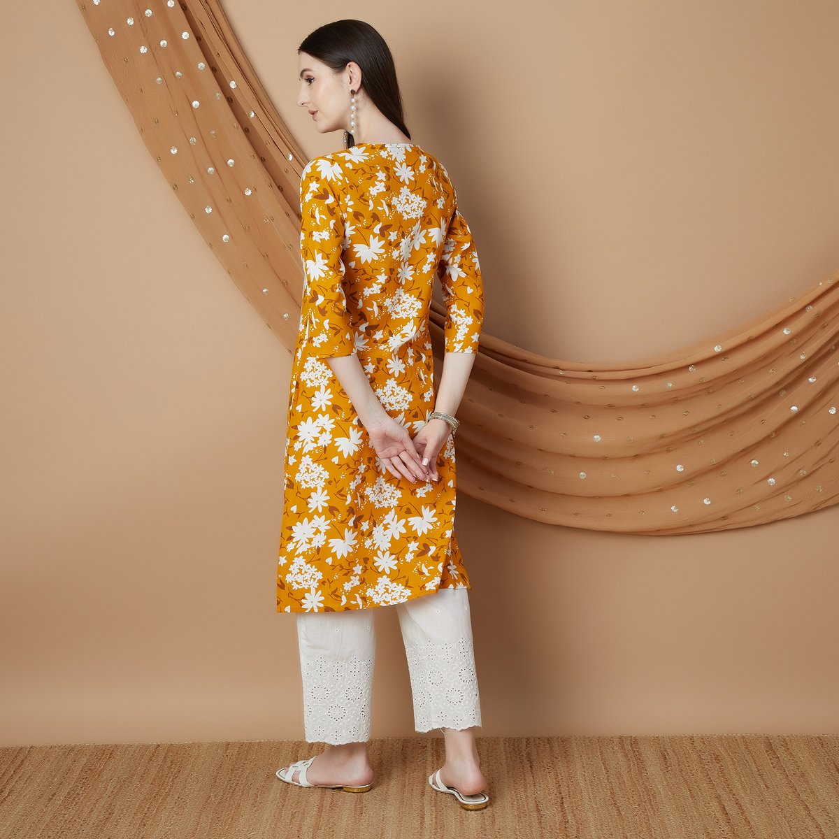 Ziya Yellow Floral Rayon Kurta