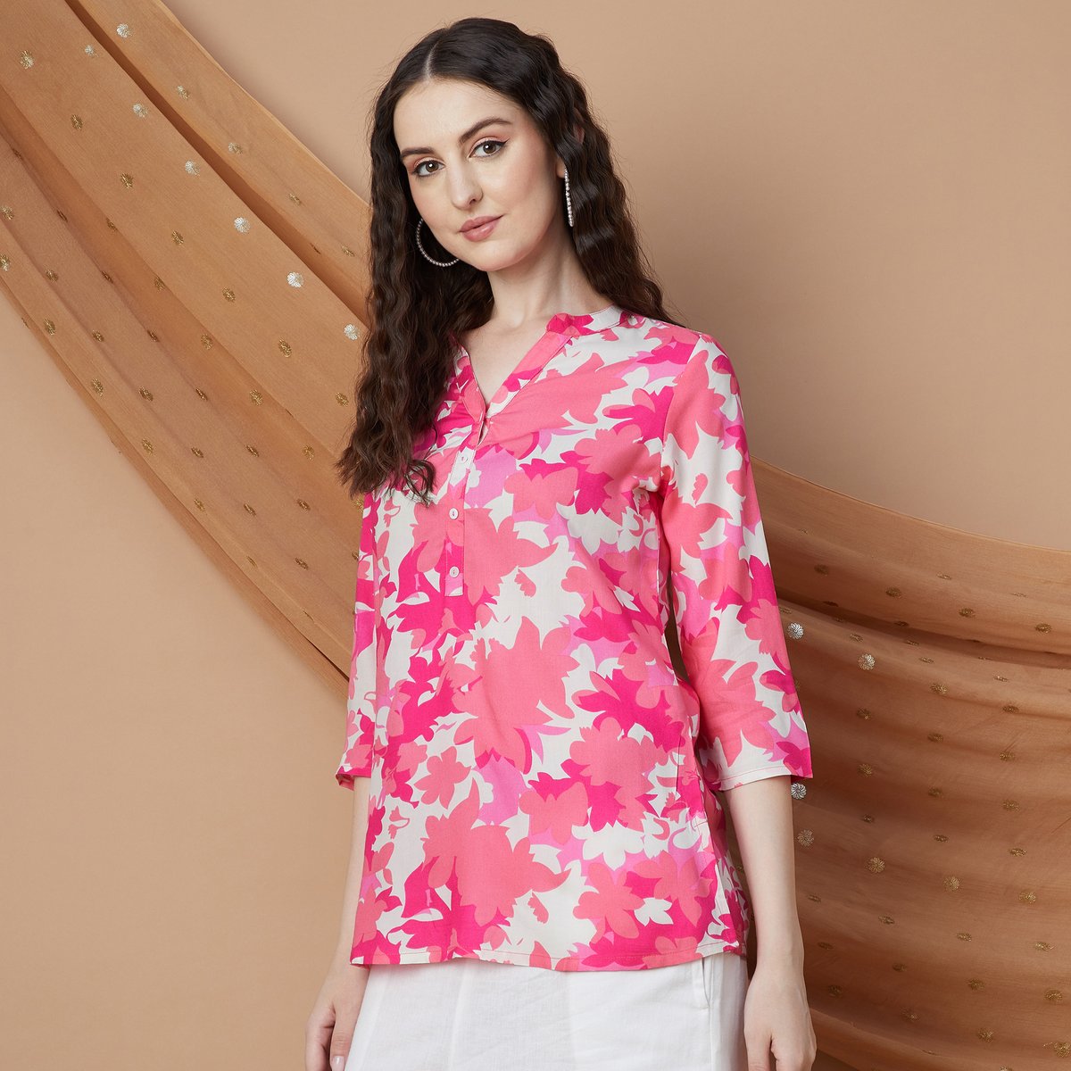 Ruhani Pink Floral Viscose Kurti