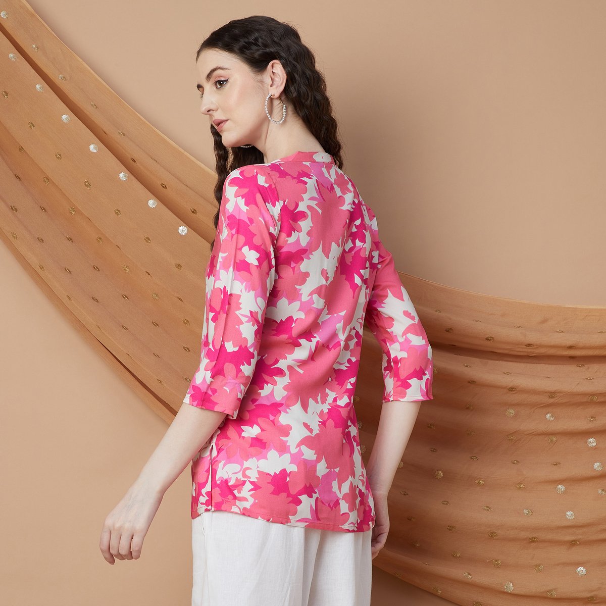 Ruhani Pink Floral Viscose Kurti