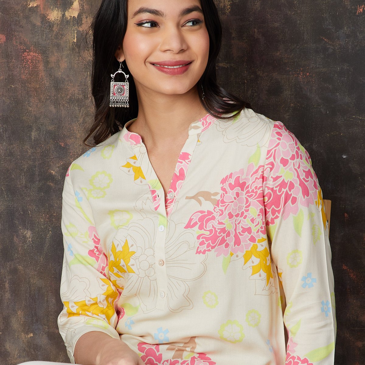 Elira Floral Print Viscose A-Line Short Kurti