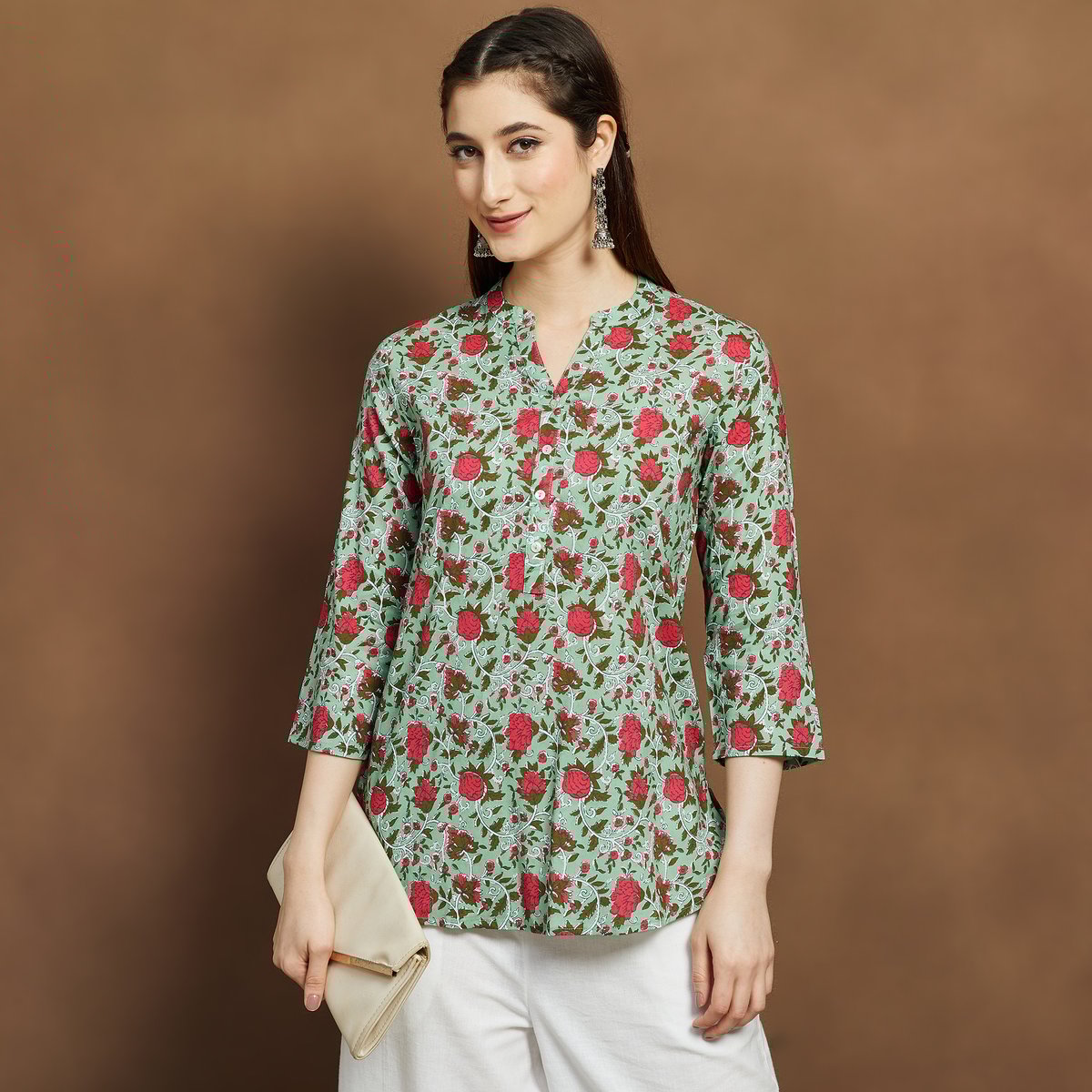 Nyra Green Floral Viscose Kurti