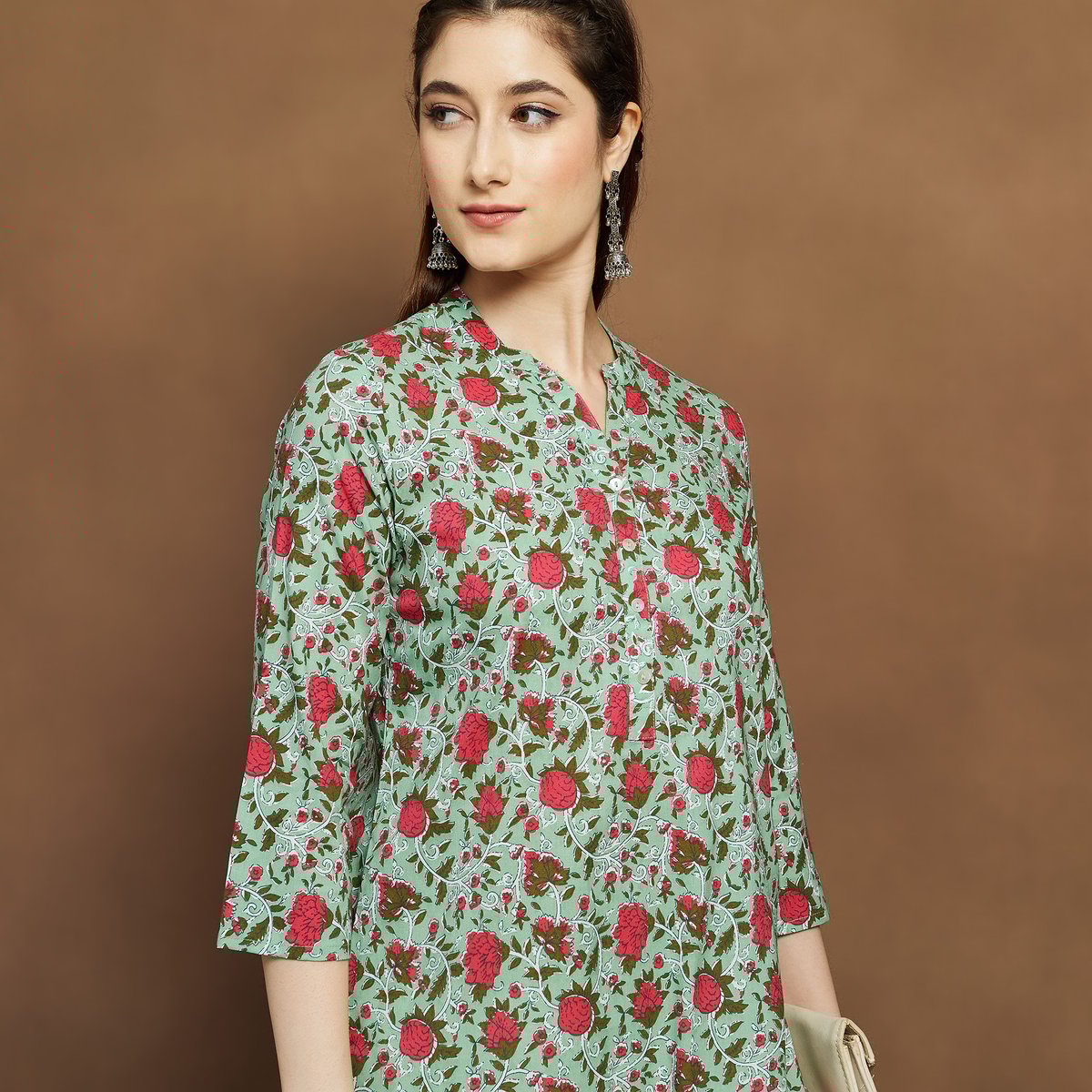 Nyra Green Floral Viscose Kurti
