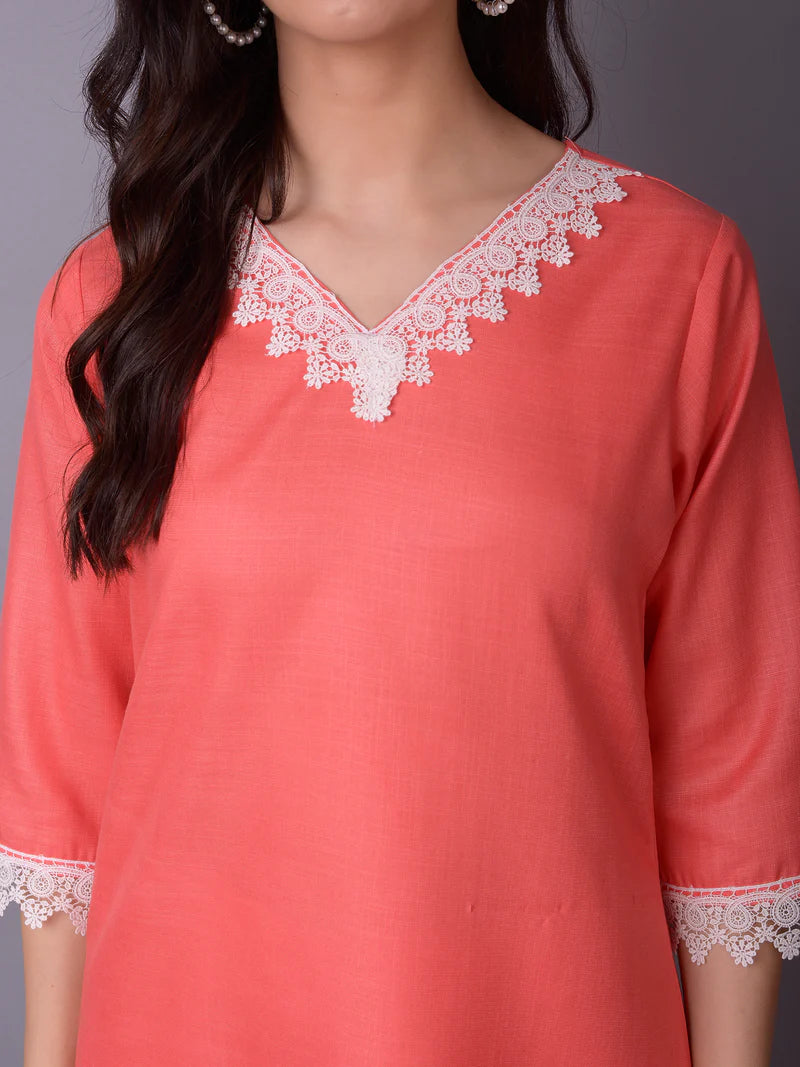 Aadhya Peach Solid Cotton Kurta