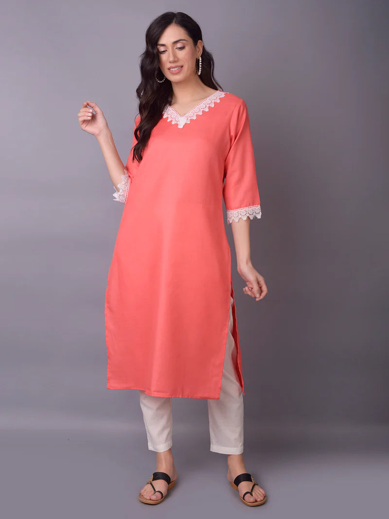 Aadhya Peach Solid Cotton Kurta