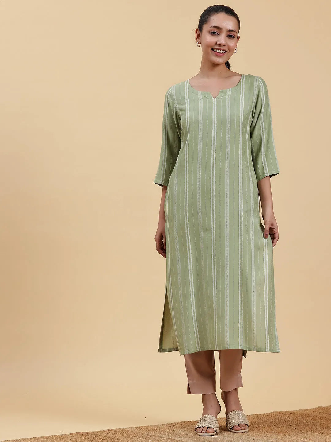 Green Striped Kurta