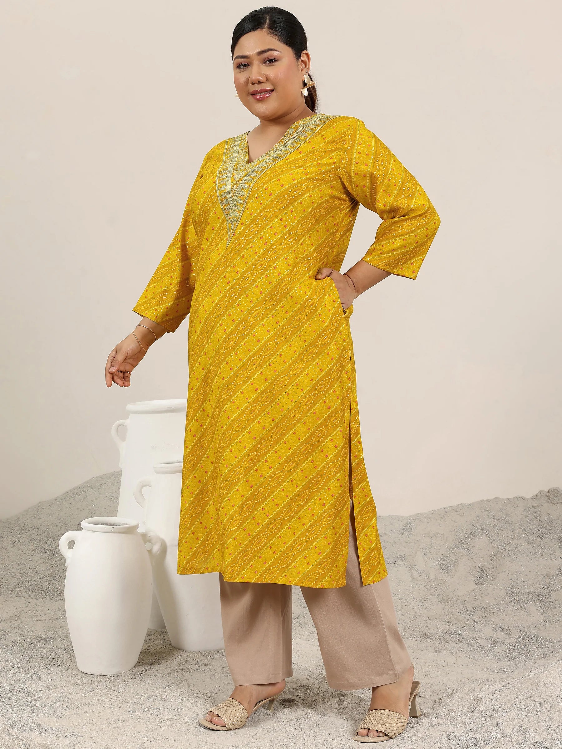 Golden Bandhej Silk Kurta