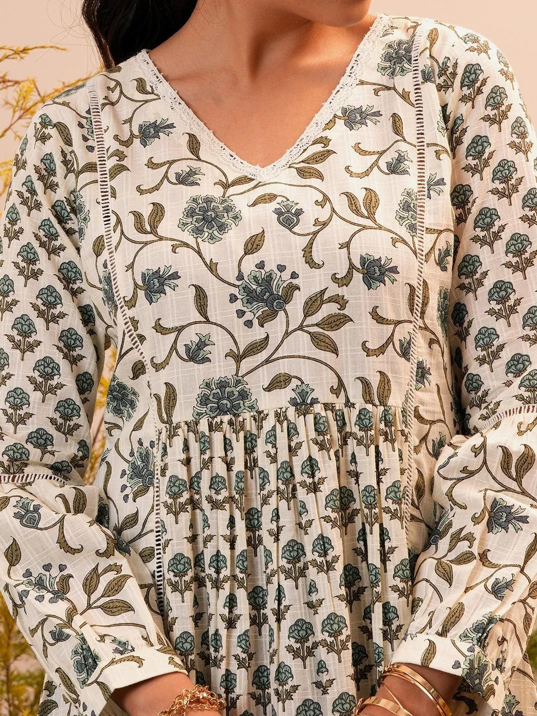 Sand Bloom A-Line Cotton Midi Dress