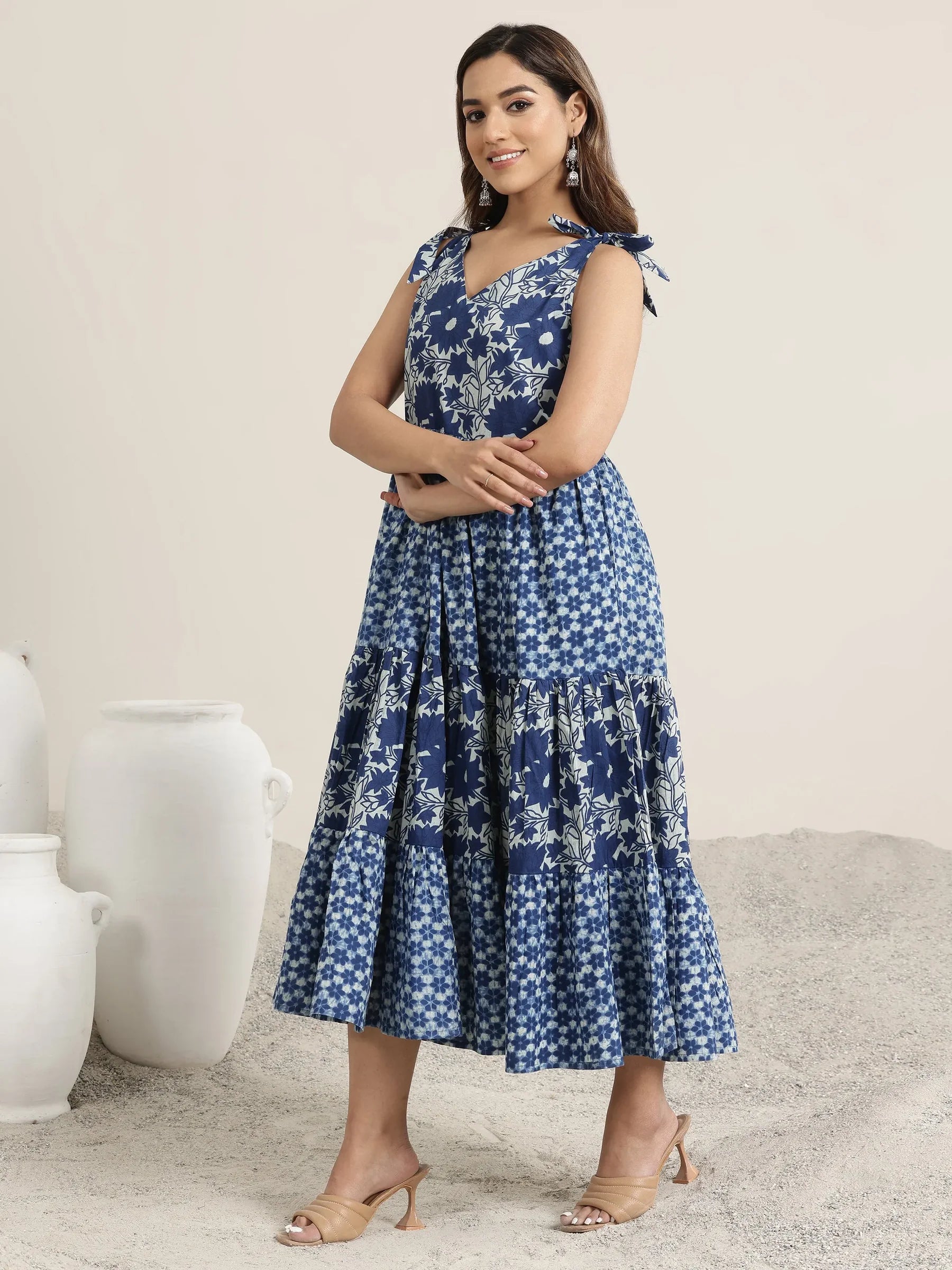 Indigo Bloom Cotton Fit & Flare Dress
