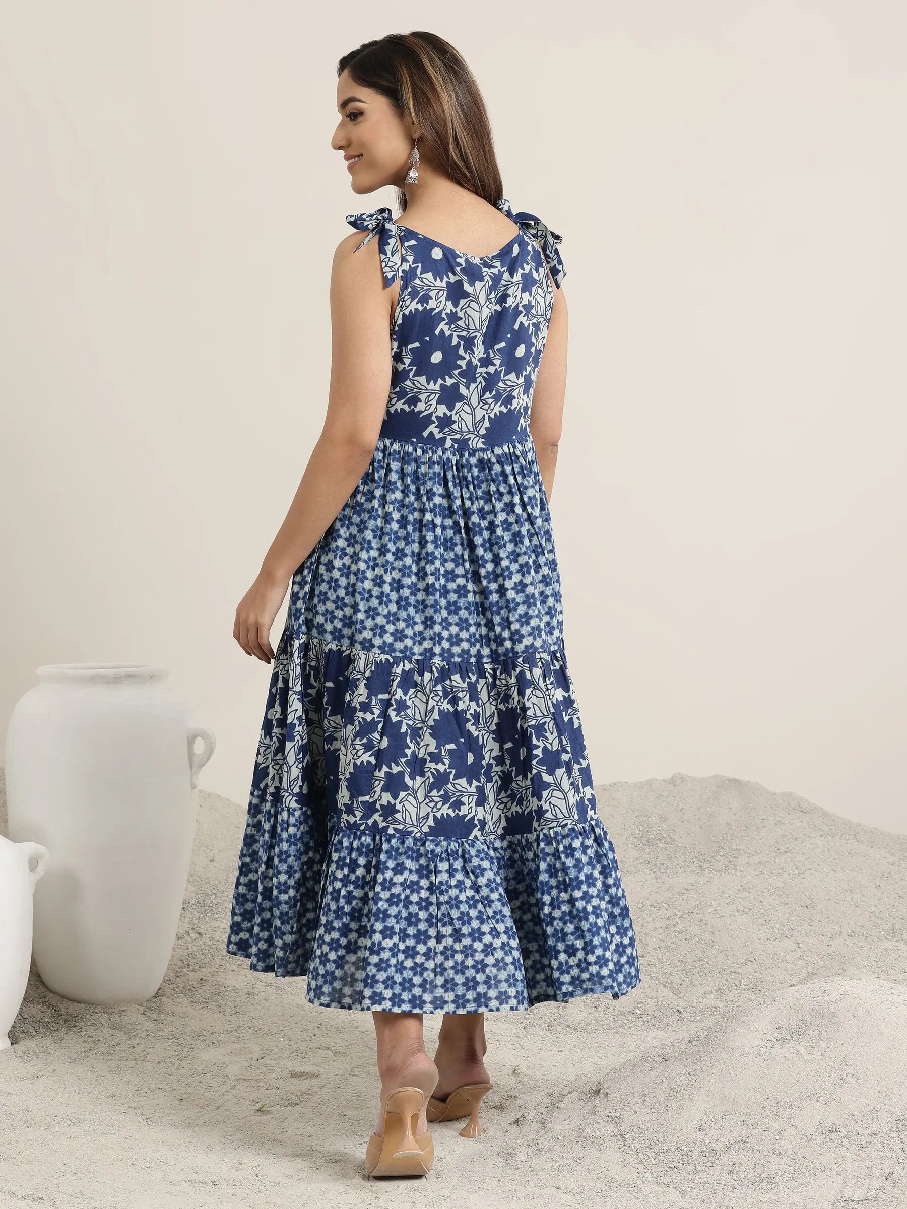 Indigo Bloom Cotton Fit & Flare Dress