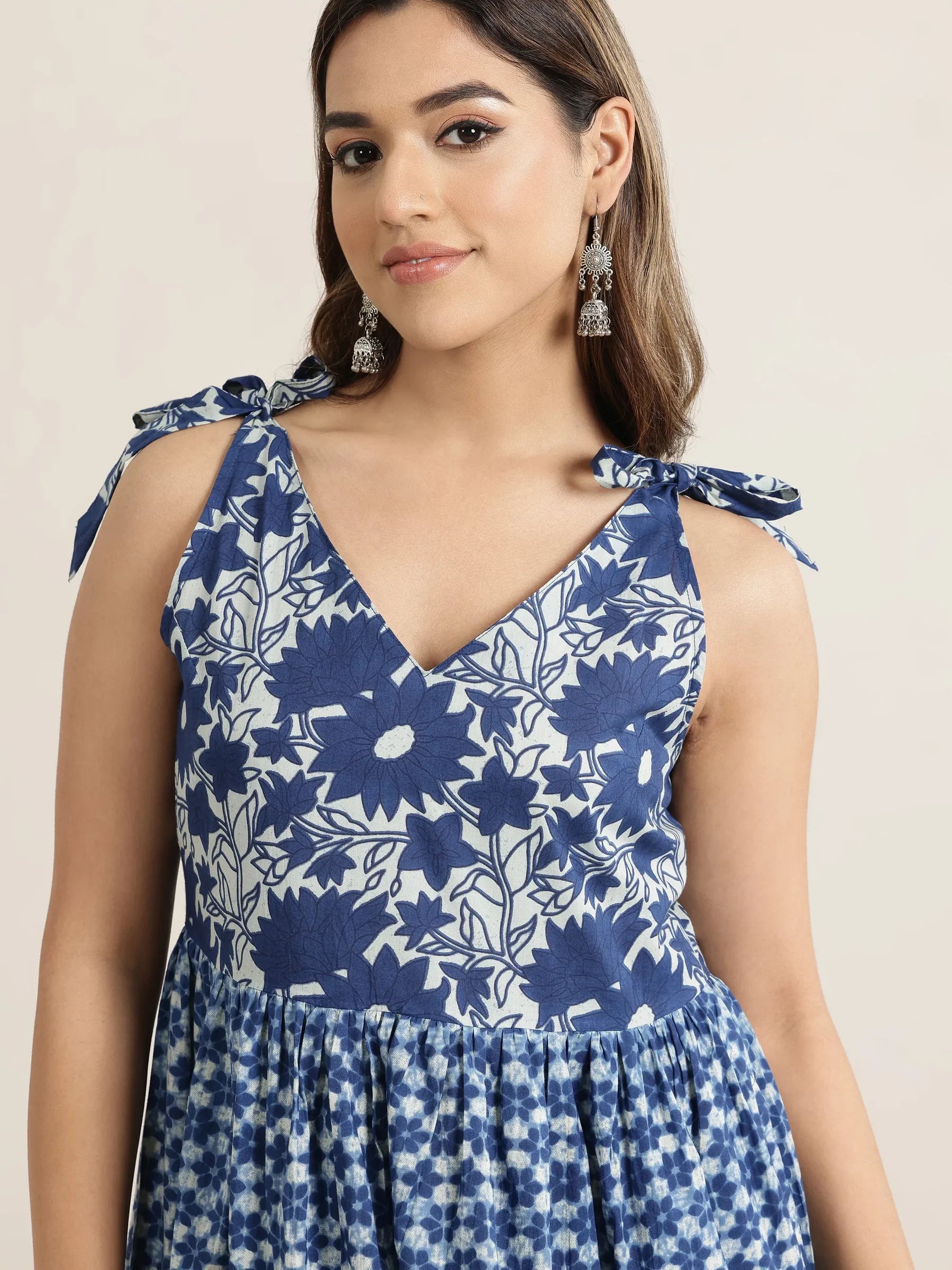 Indigo Bloom Cotton Fit & Flare Dress