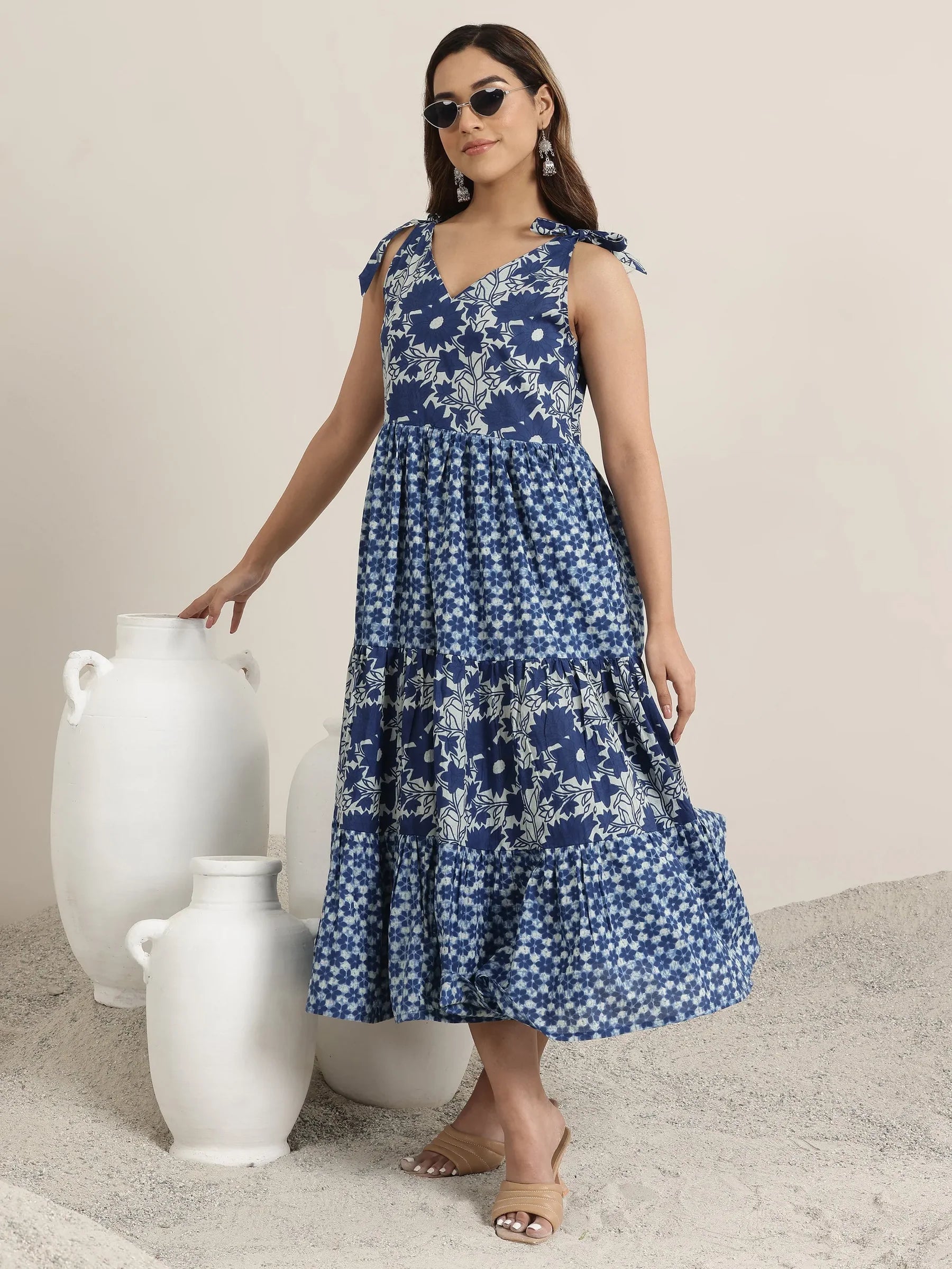 Indigo Bloom Cotton Fit & Flare Dress