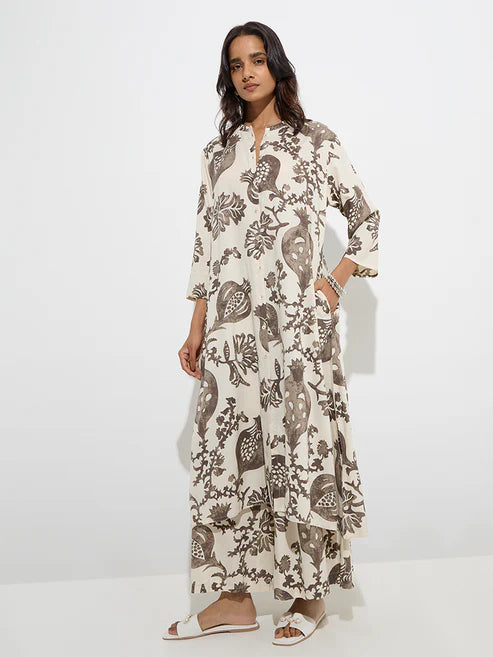 Noor Dark Grey Anar Motif A-Line Kurta