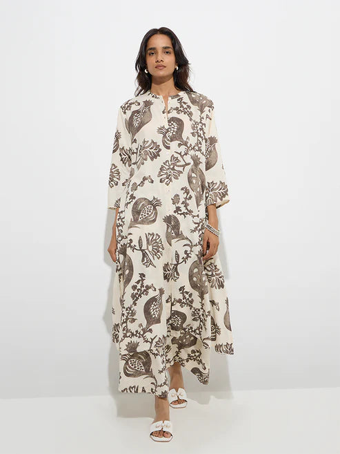 Noor Dark Grey Anar Motif A-Line Kurta