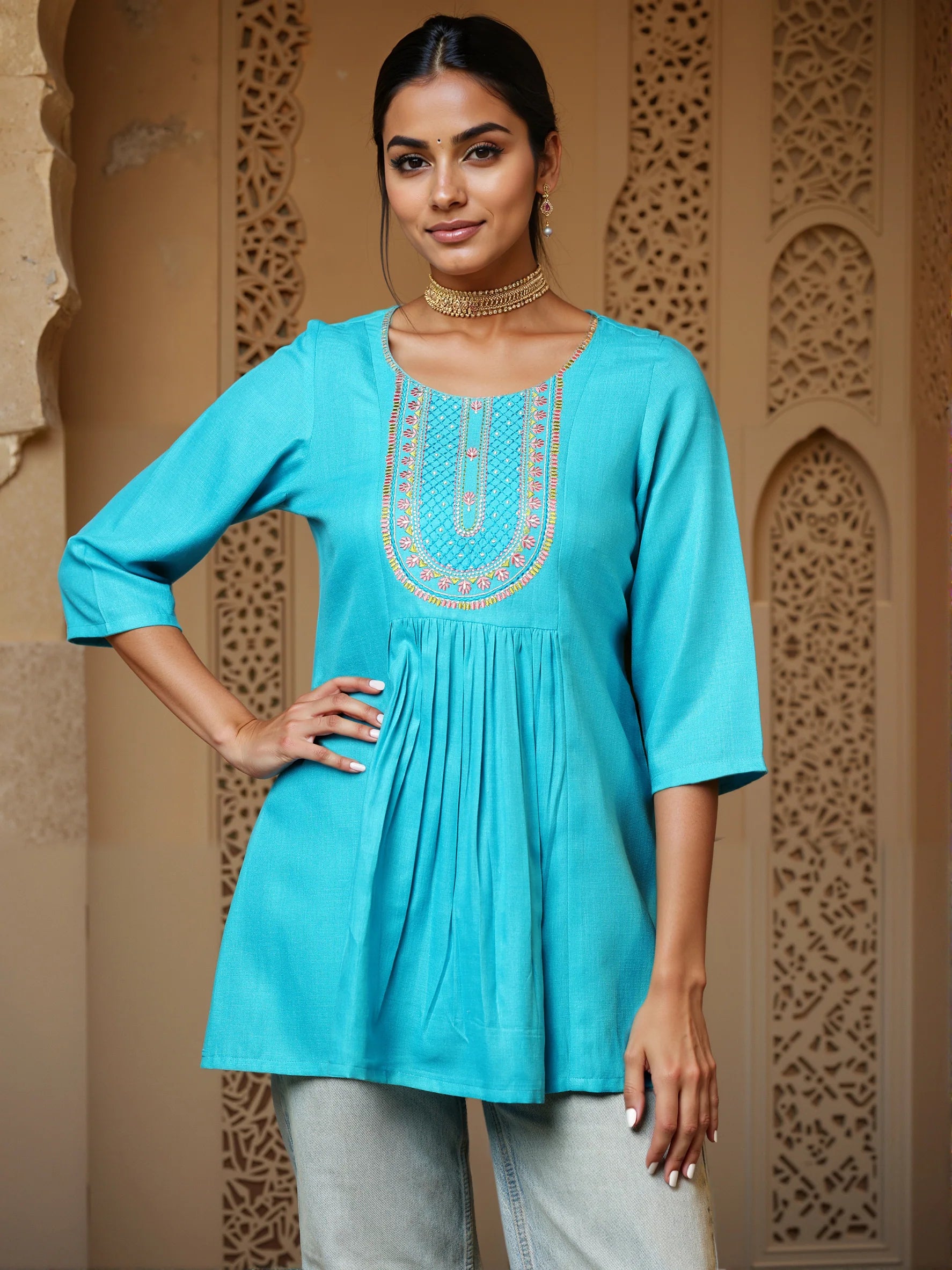 Ocean Bloom A-Line Kurti