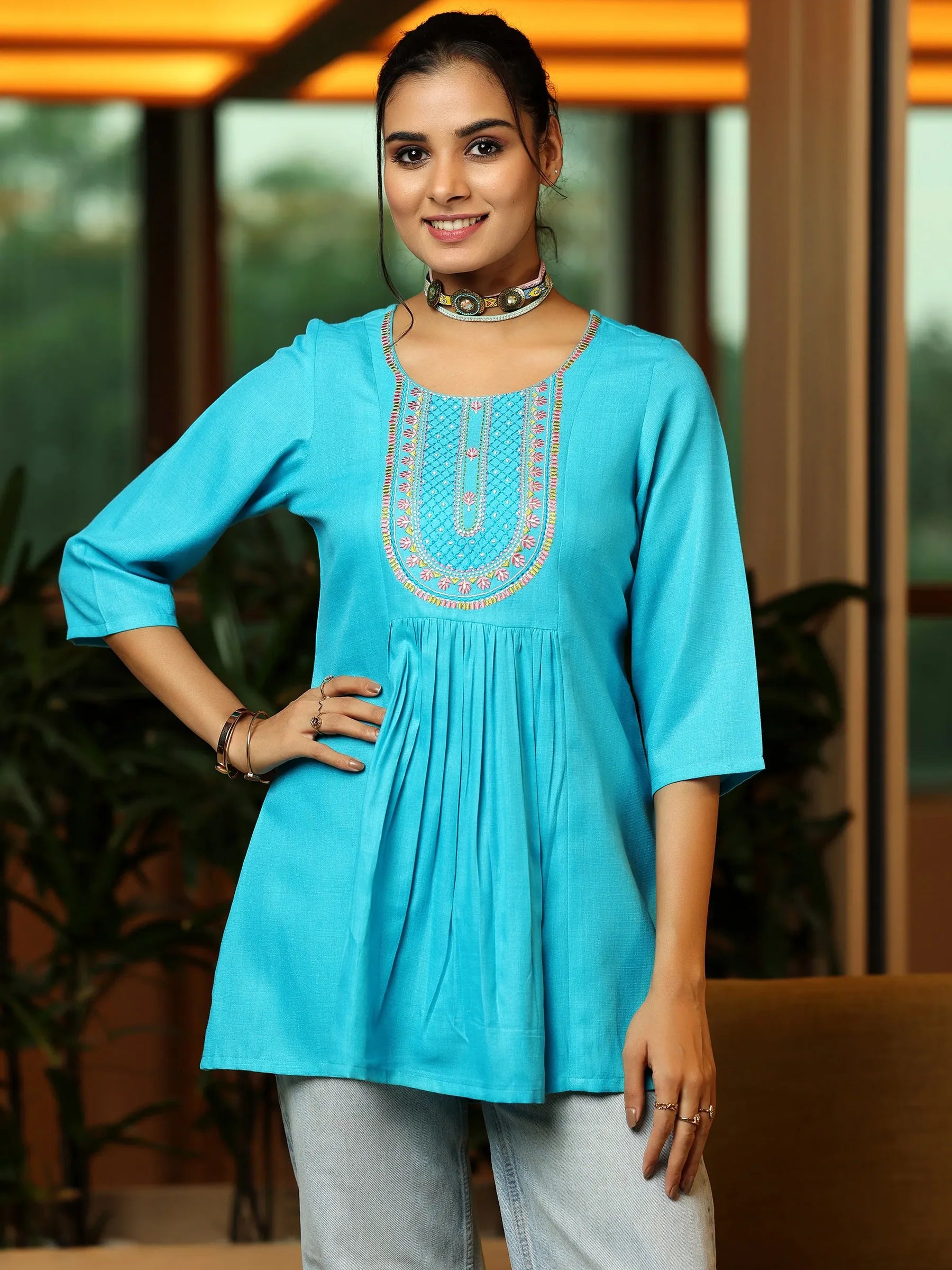 Ocean Bloom A-Line Kurti
