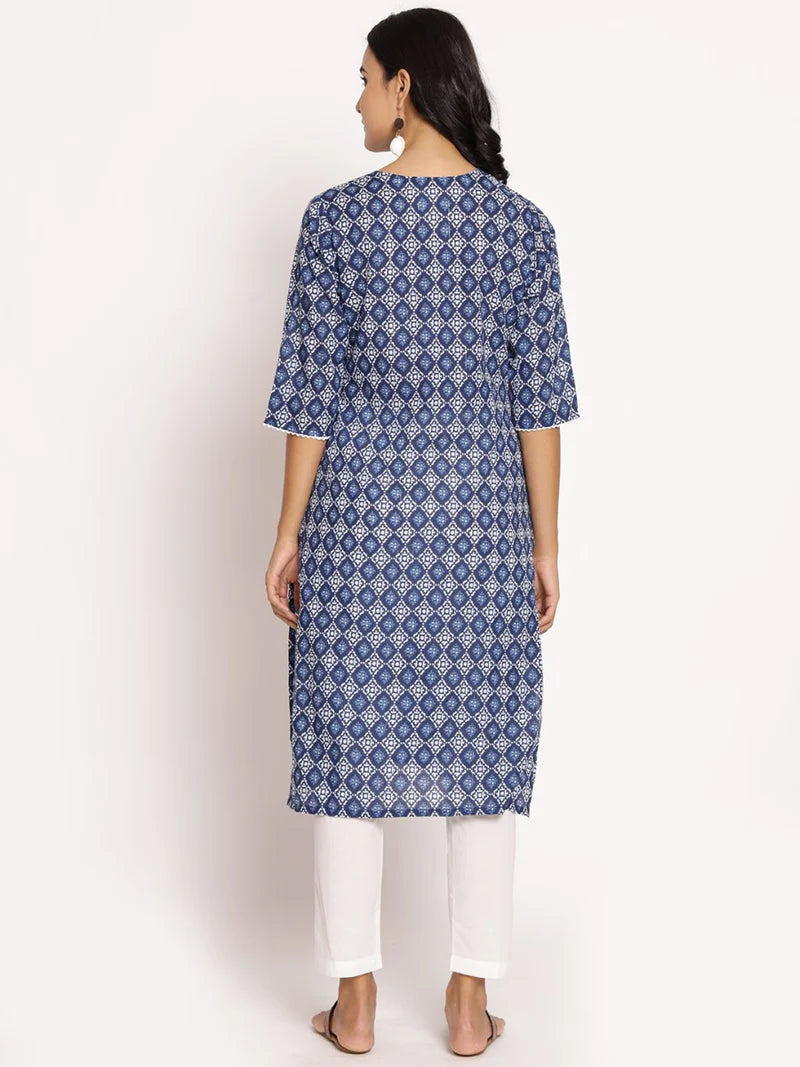 Aadhya Indigo Ornamental Cotton Kurta