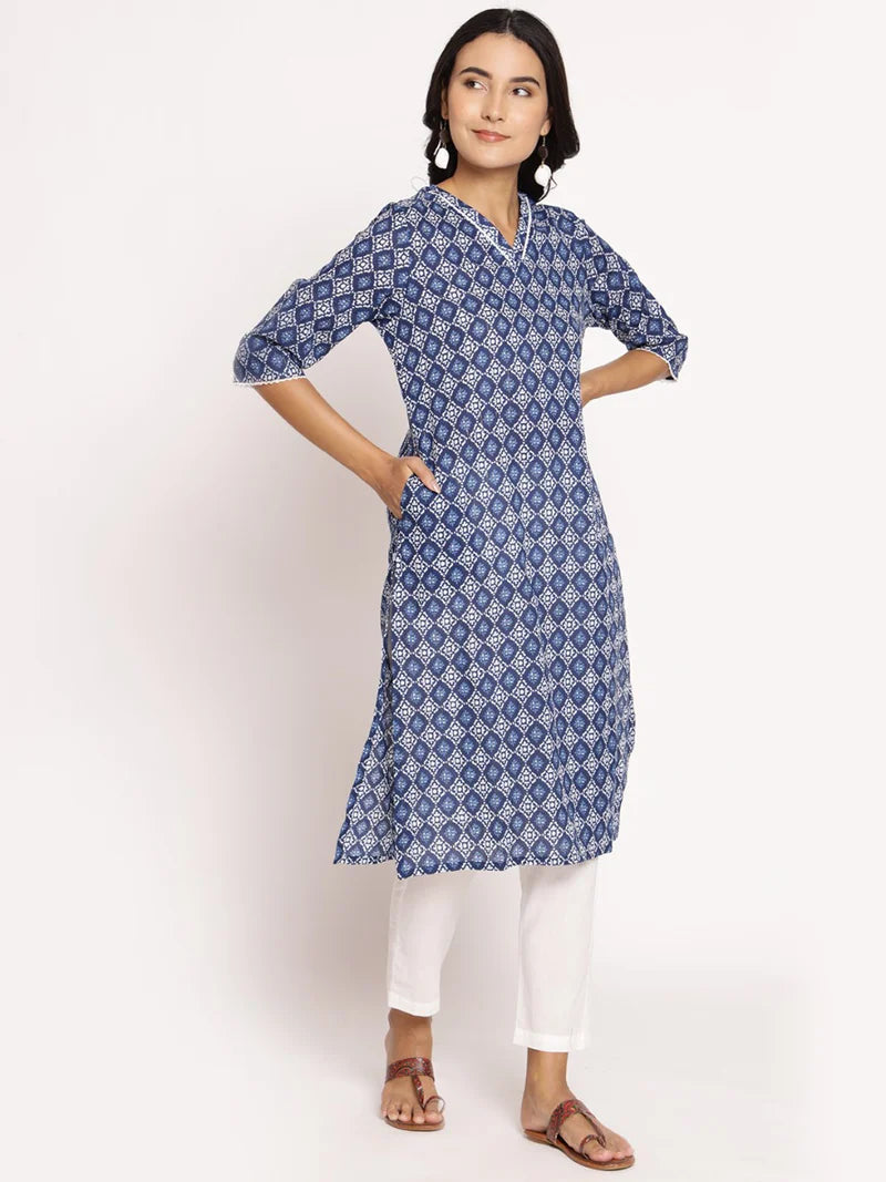 Aadhya Indigo Ornamental Cotton Kurta
