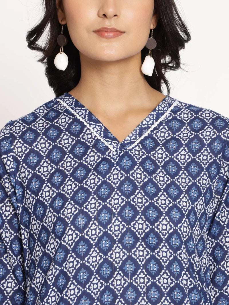 Aadhya Indigo Ornamental Cotton Kurta