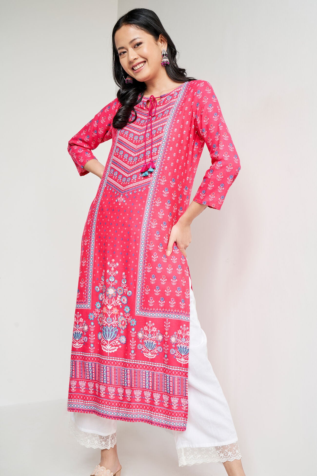Inaaya Solid Kurta with Tassel Detailing