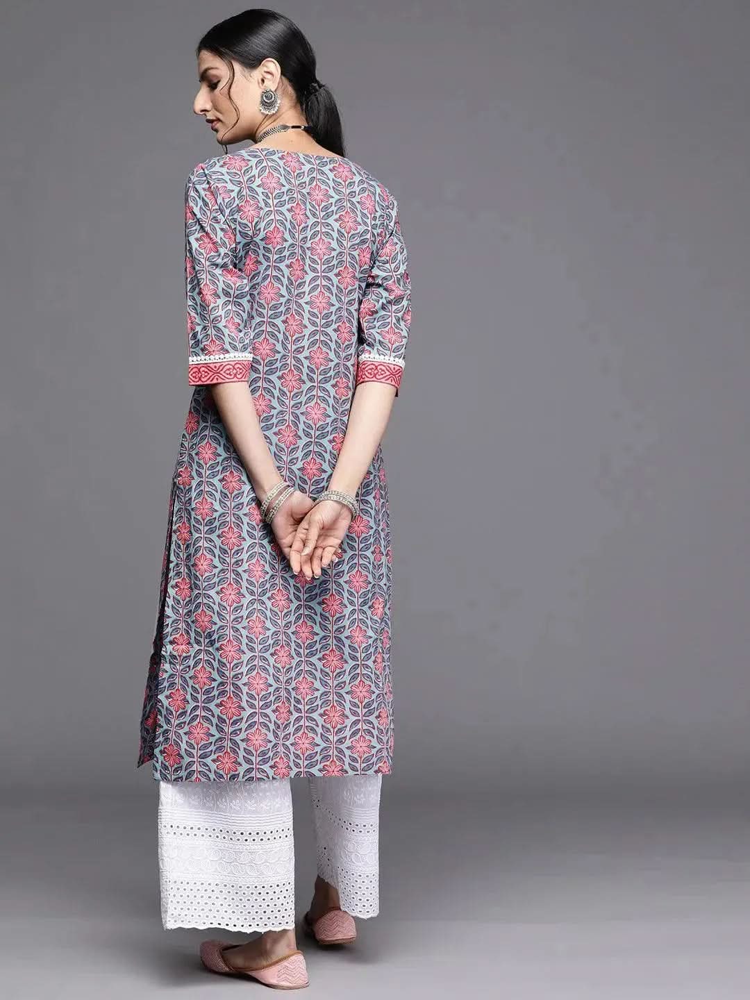 Iravya Blue Blossom Straight Kurta