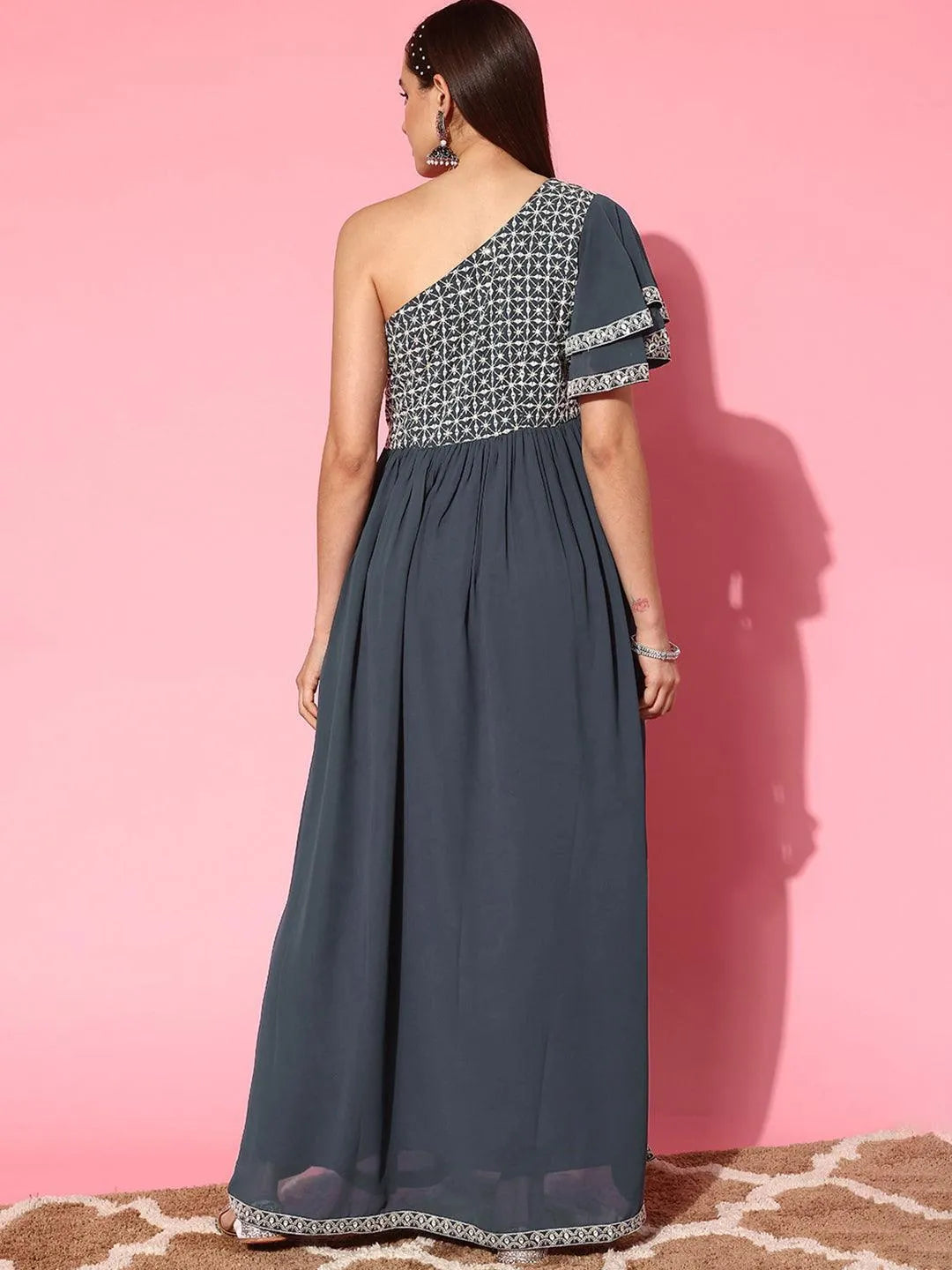 Moonlit Grace Embroidered Georgette Gown