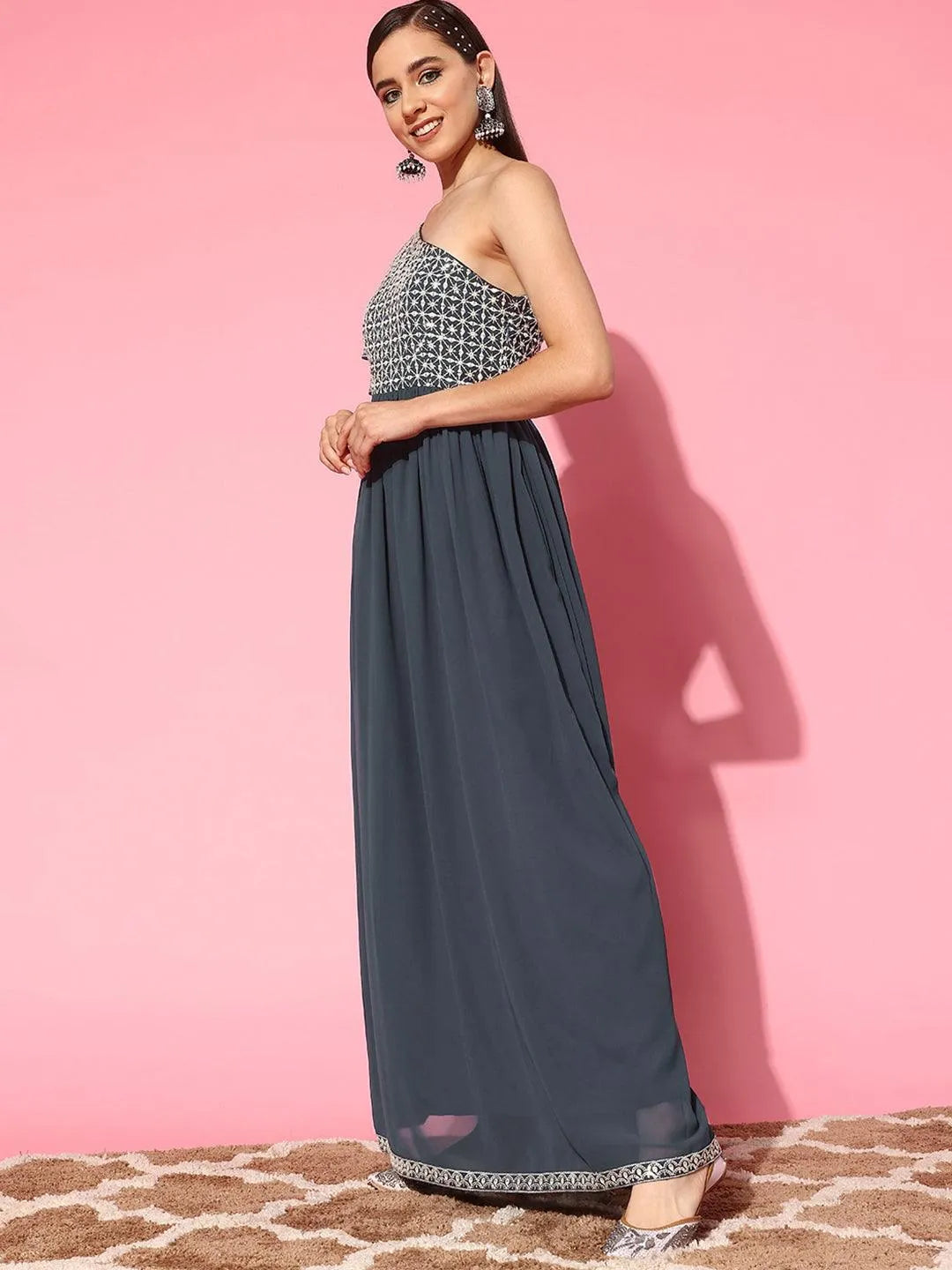 Moonlit Grace Embroidered Georgette Gown