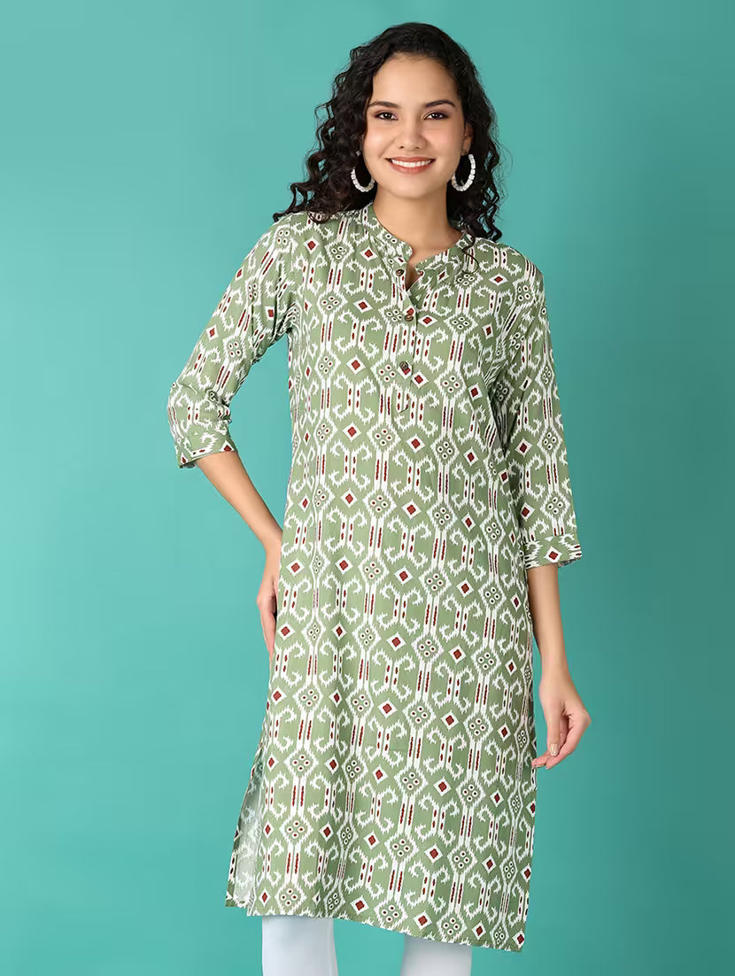 Desi Mix Avira Green Ikat Straight Kurta