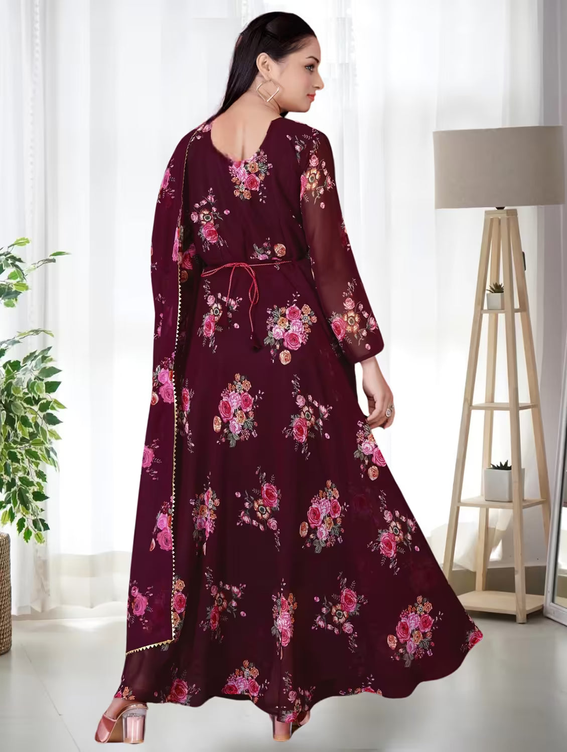 Arshiya Purple Georgette Floral Kurta Dupatta Set