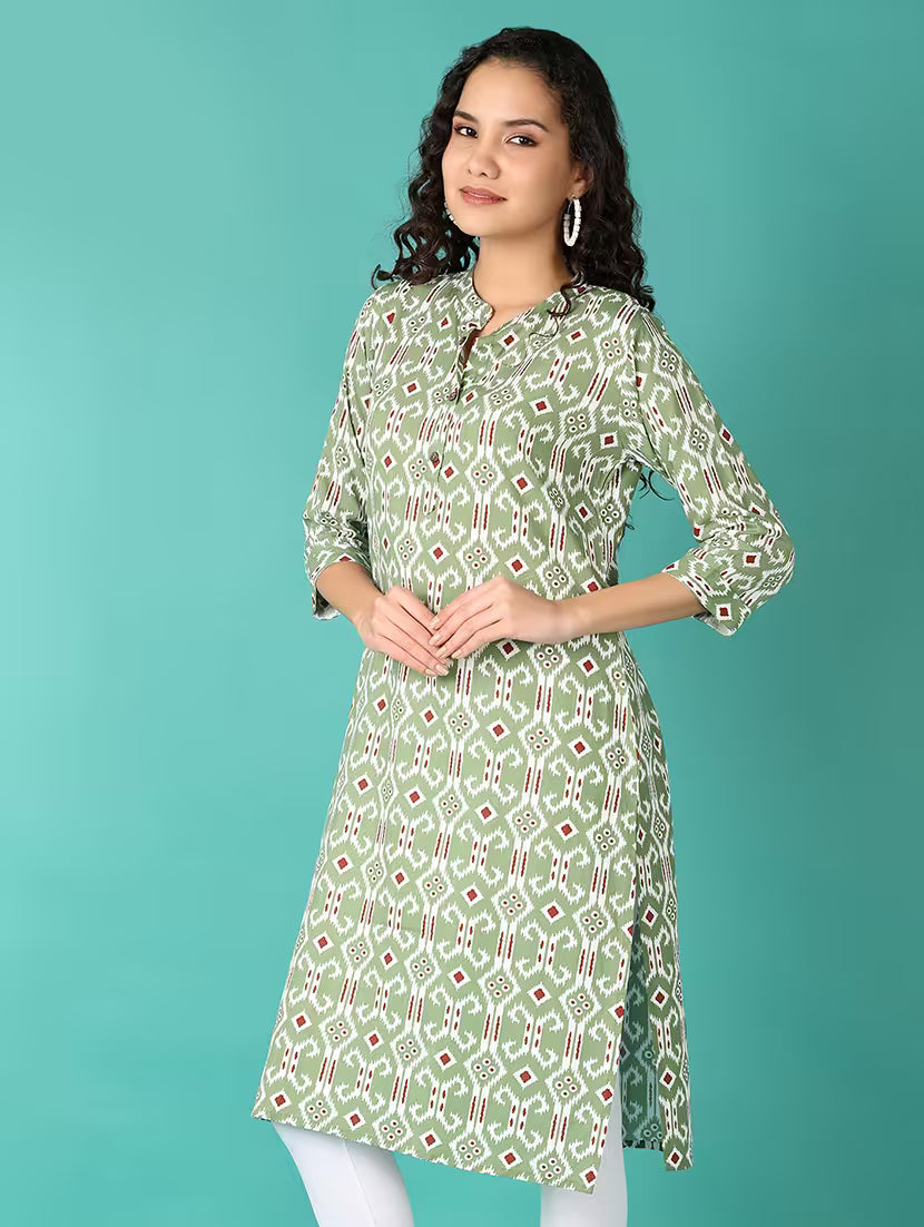 Desi Mix Avira Green Ikat Straight Kurta