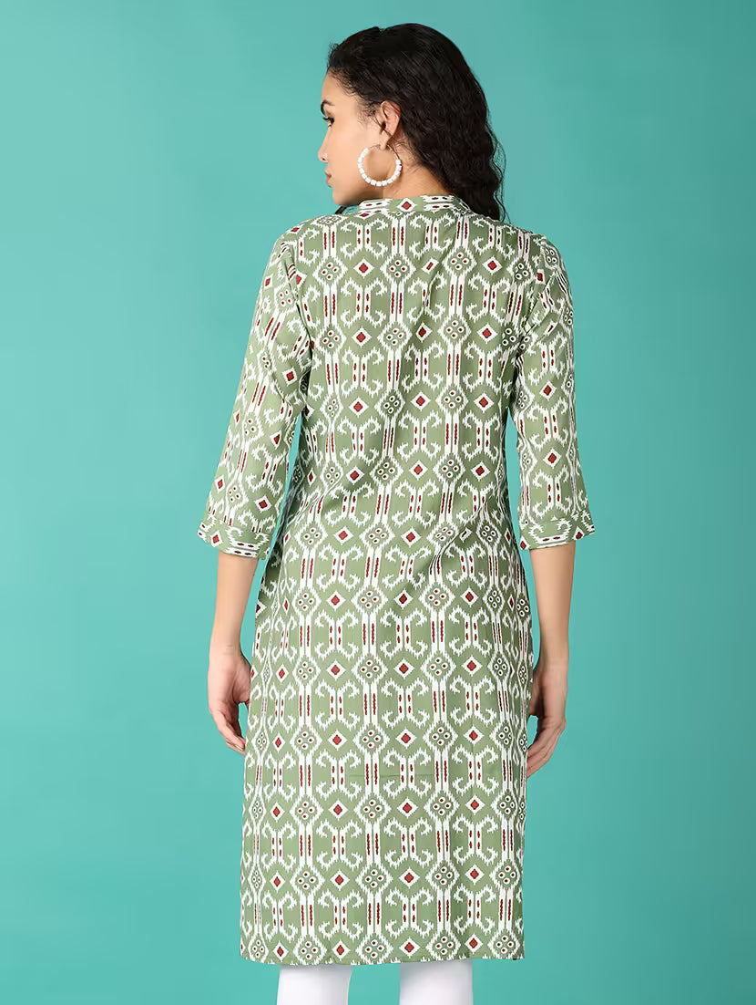 Desi Mix Avira Green Ikat Straight Kurta