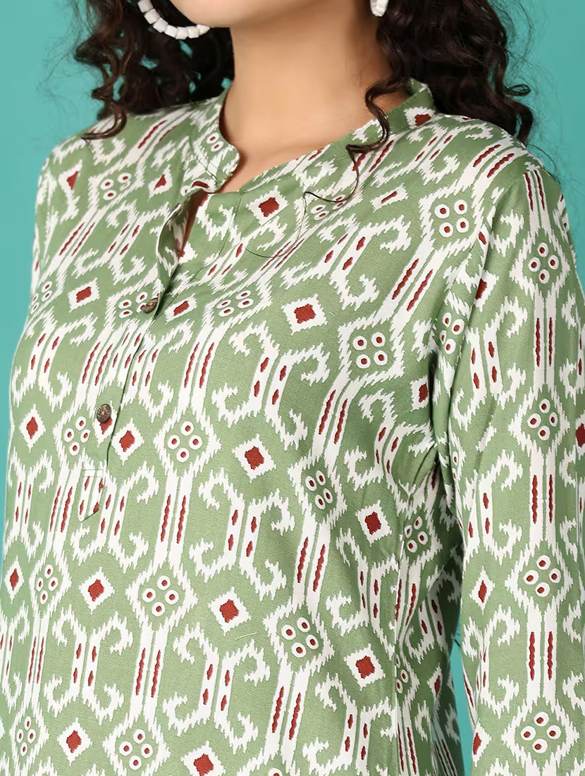 Desi Mix Avira Green Ikat Straight Kurta