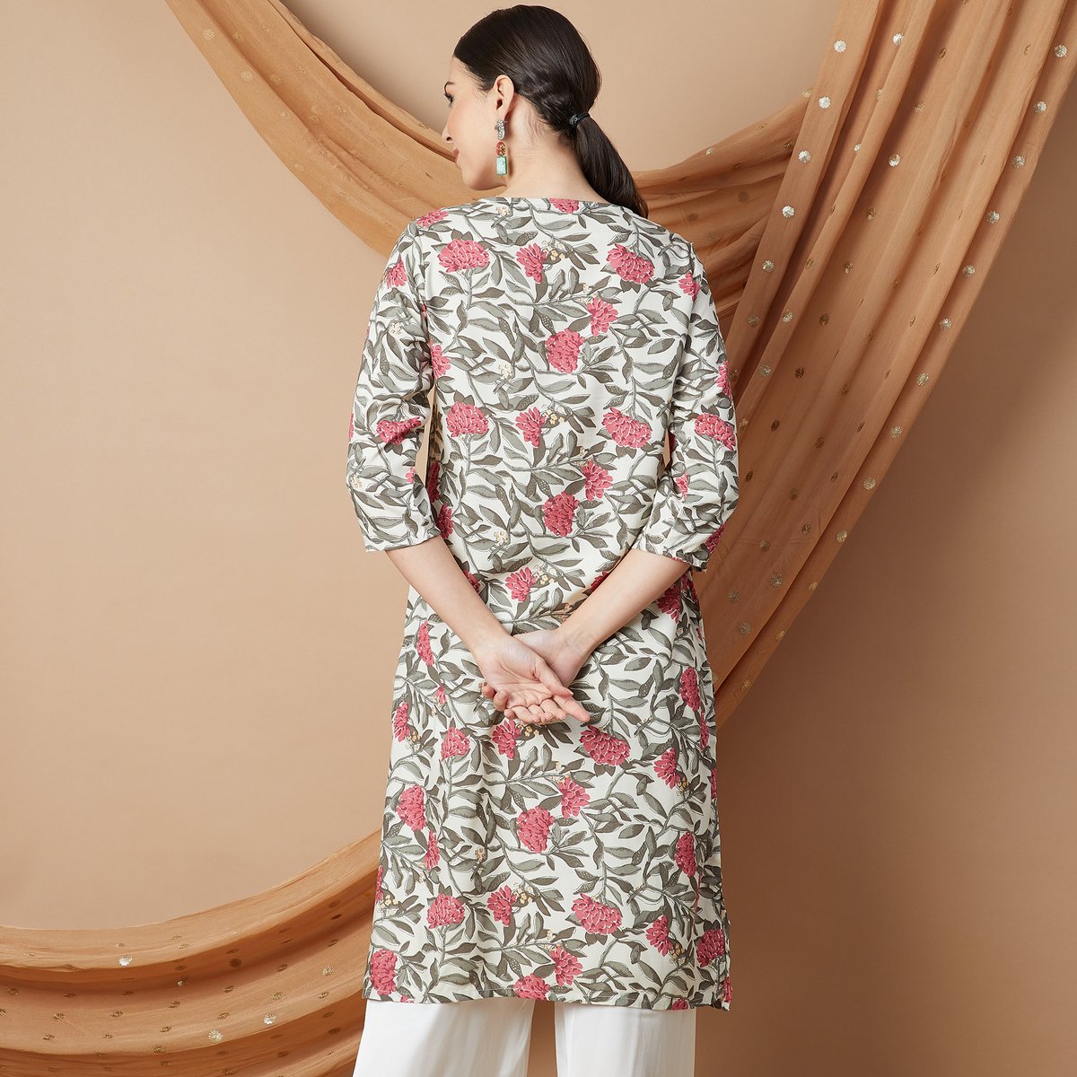 Ira Grey Floral Rayon A-Line Kurta