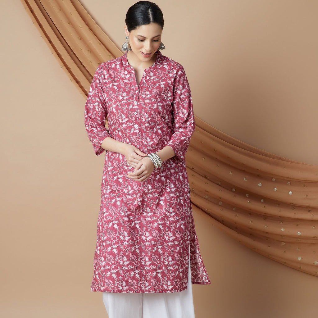 Gulnaaz Pink Floral Cotton Kurta
