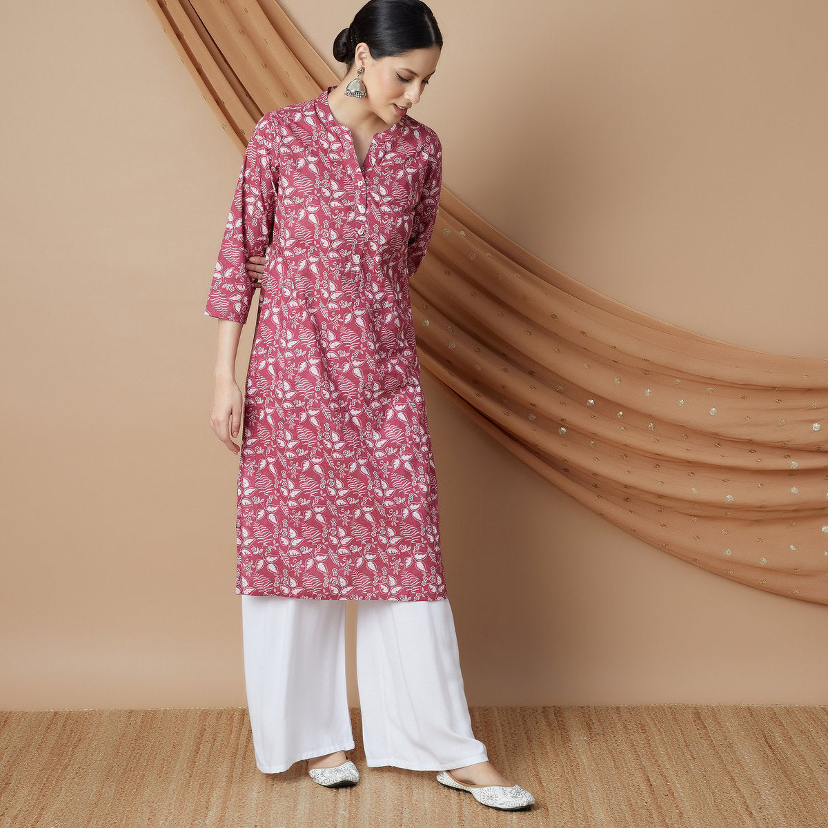 Gulnaaz Pink Floral Cotton Kurta