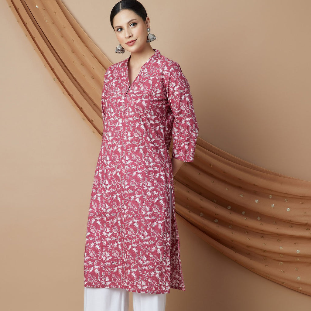 Gulnaaz Pink Floral Cotton Kurta