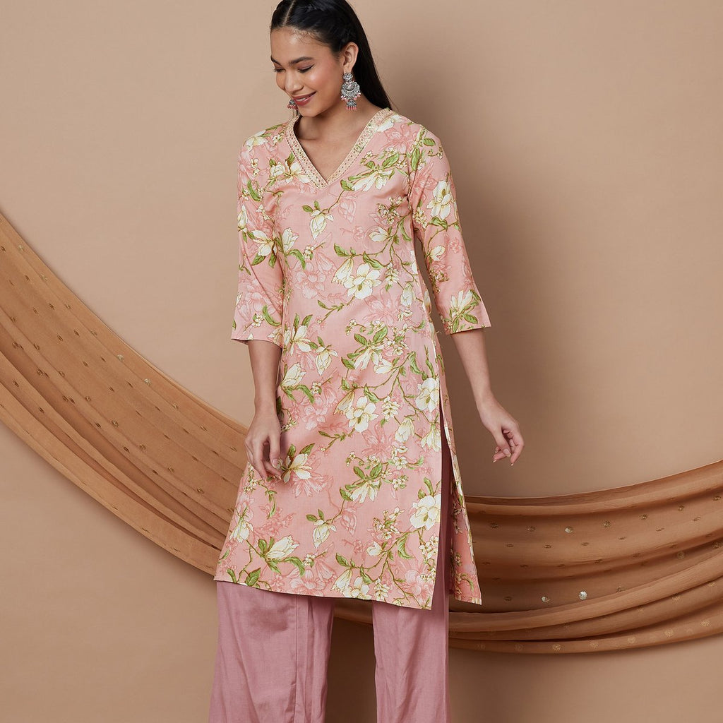 Nyra Floral Print Viscose Straight Kurta
