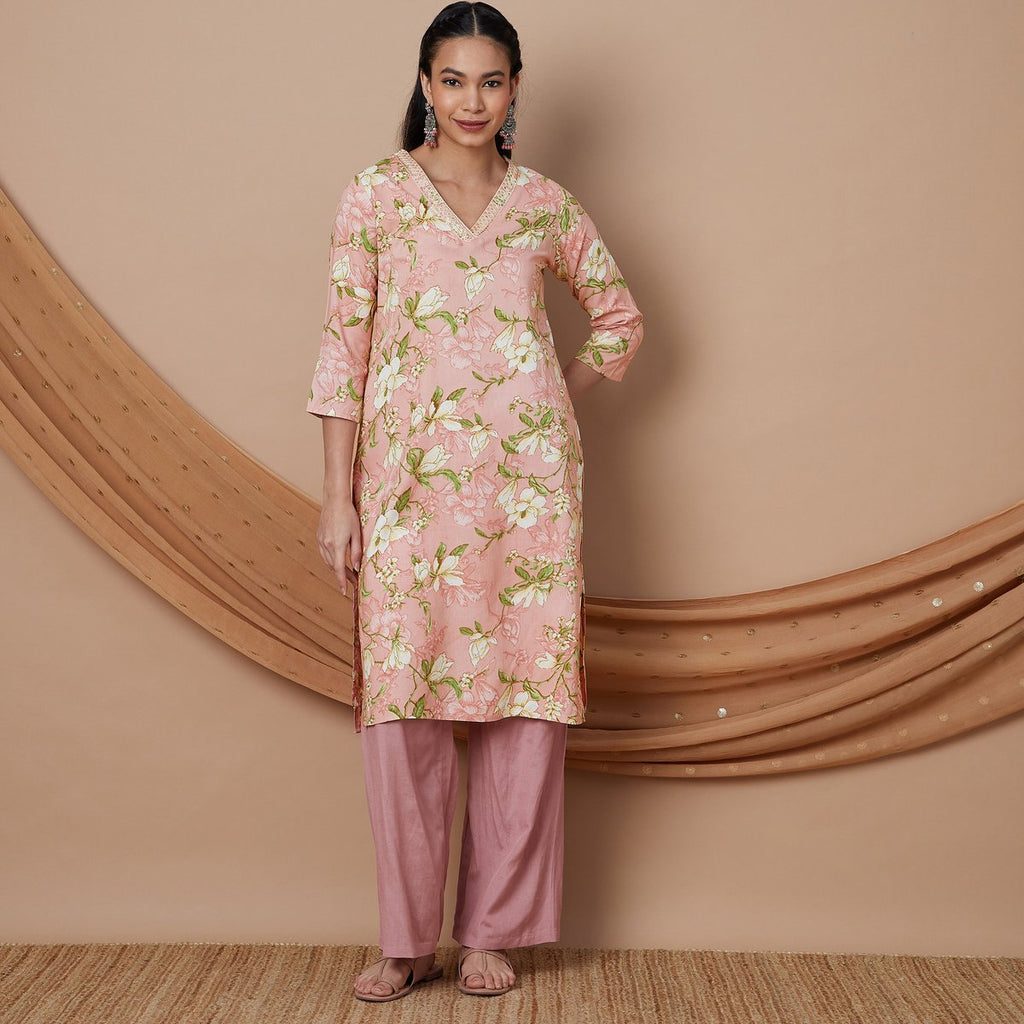 Nyra Floral Print Viscose Straight Kurta