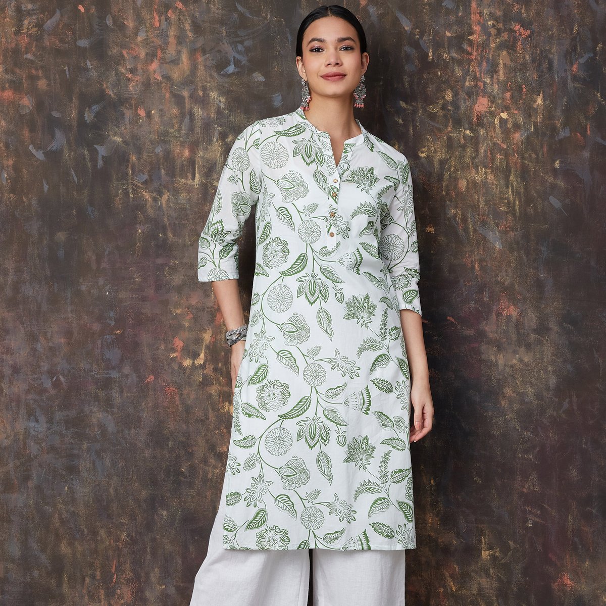 Cotton Floral Print Straight Kurta